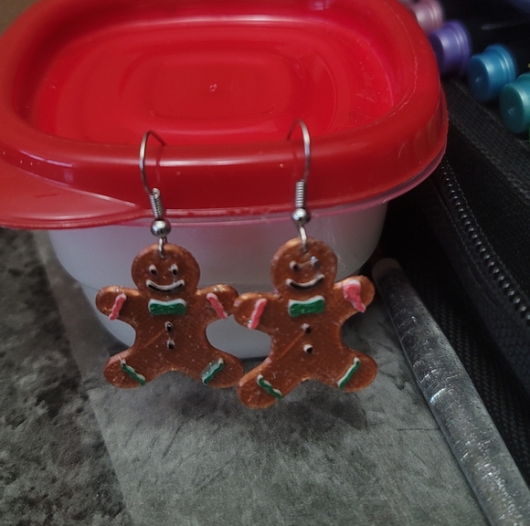 Handmade Gingerbread Man Earrings - Picture 2 of 2